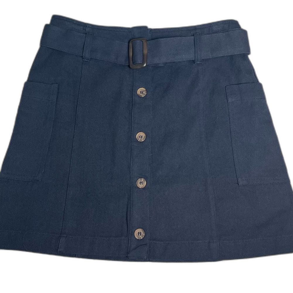 HYFVE Navy Blue A-Line Button Front Belted Skirt